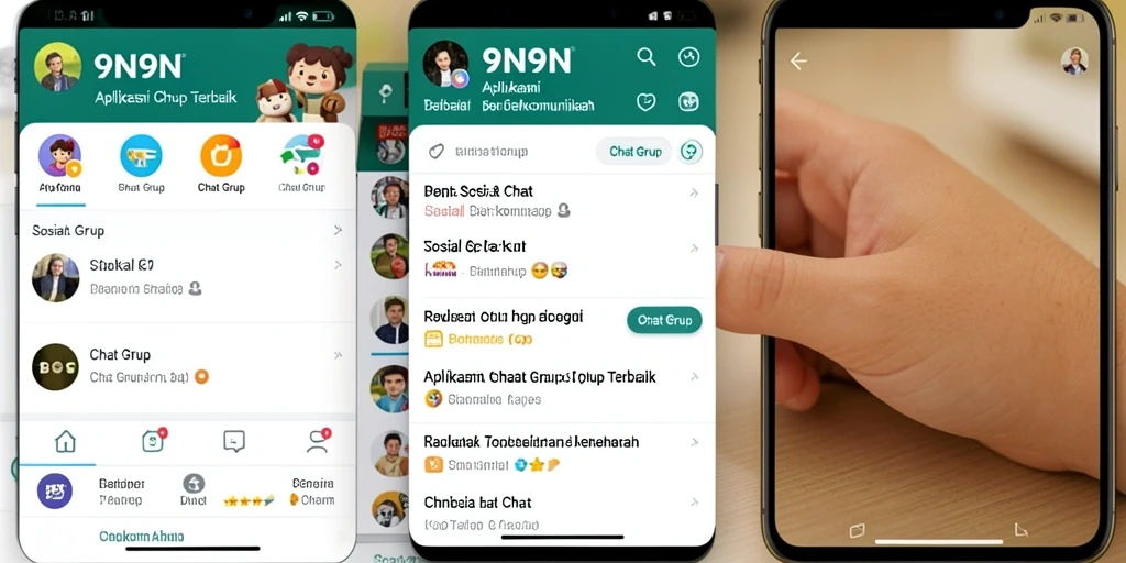 Tampilan antarmuka pengguna 9N9N menunjukkan fitur chat grup yang interaktif dan menarik.