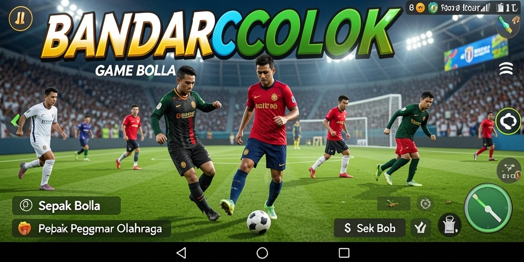 Antarmuka <strong>BANDARCOLOK</strong> dengan grafis menarik saat bermain sepak bola.
