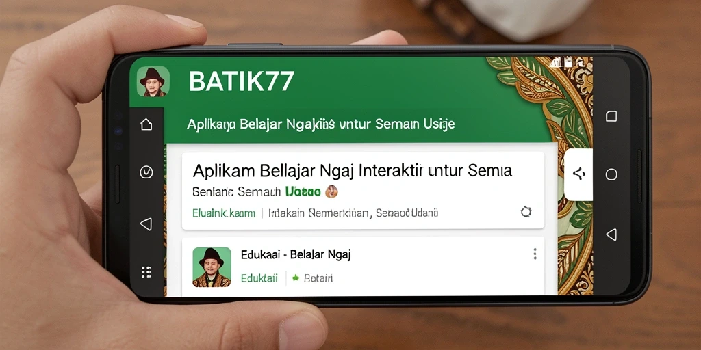 Tampilan antarmuka aplikasi BATIK77 yang menarik dan edukatif.