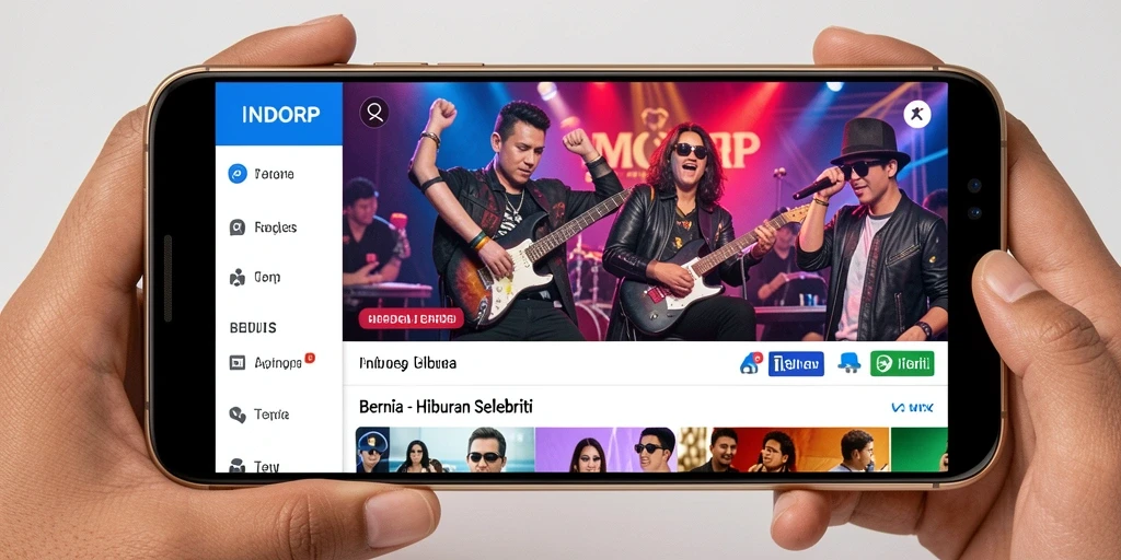 Screenshot utama aplikasi dengan antarmuka berita Hiburan Selebriti.