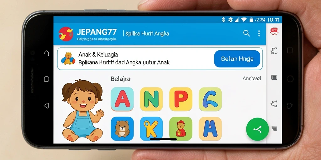 Antarmuka aplikasi JEPANG77 yang menarik dan edukatif untuk anak.