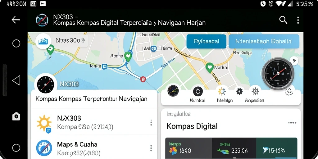 Tampilan antarmuka NX303 dengan fitur navigasi kompas digital.